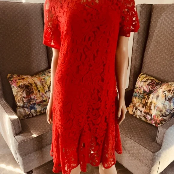chinese dress ladies Orange sleeveless floral lace midi dress